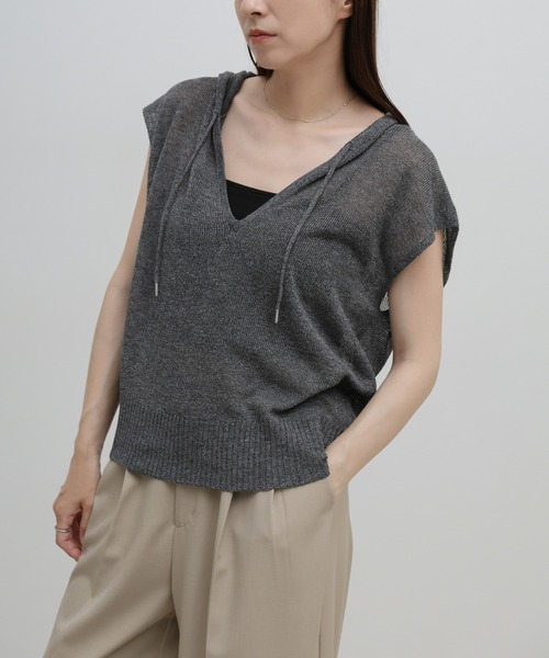 select MOCA（セレクトモカ）の「フードデザインノースリーブサマーニット（ニット/セーター・レディース・チャコールグレー/ブラウン/アイボリー・FREE）」の4枚目の写真