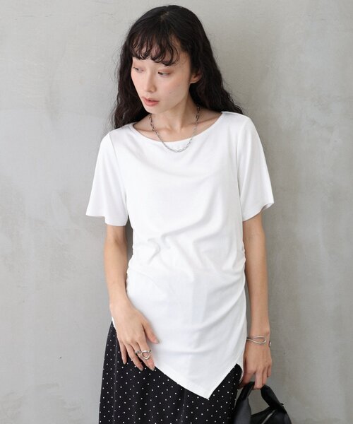 COLONY 2139（コロニートゥーワンスリーナイン）の「サイドギャザーコンパクトTシャツ（Tシャツ/カットソー・レディース・グレー/ホワイト/ブラック・FREE）」の7枚目の写真