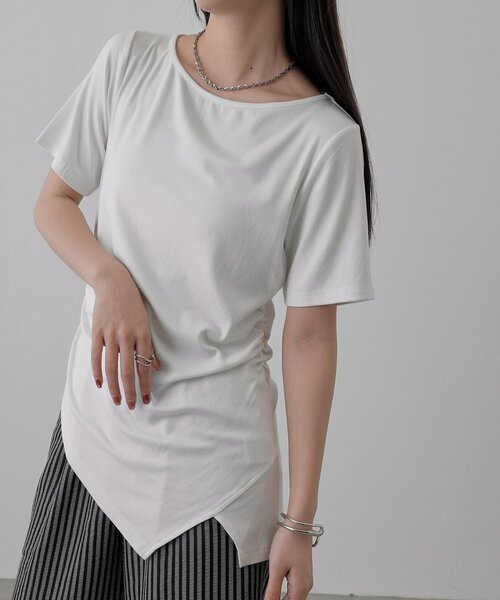 COLONY 2139（コロニートゥーワンスリーナイン）の「サイドギャザーコンパクトTシャツ（Tシャツ/カットソー・レディース・グレー/ホワイト/ブラック・FREE）」の11枚目の写真