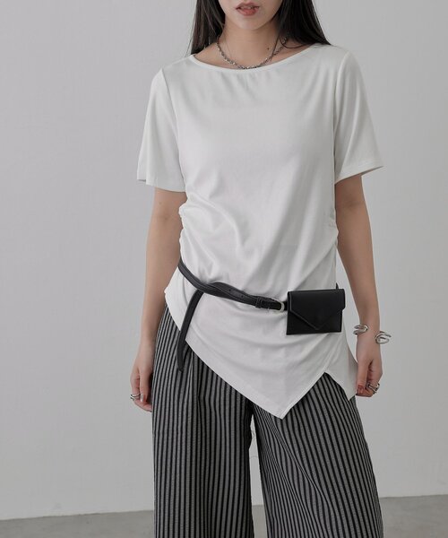 COLONY 2139（コロニートゥーワンスリーナイン）の「サイドギャザーコンパクトTシャツ（Tシャツ/カットソー・レディース・グレー/ホワイト/ブラック・FREE）」の17枚目の写真