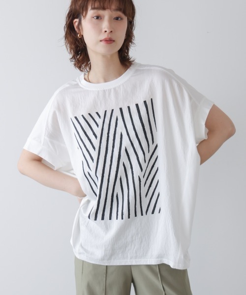Bou Jeloud（ブージュルード）の「モノトーンゼブララインＴシャツ（Tシャツ/カットソー・レディース・カーキ/ブラック/ホワイト・FREE）」の6枚目の写真
