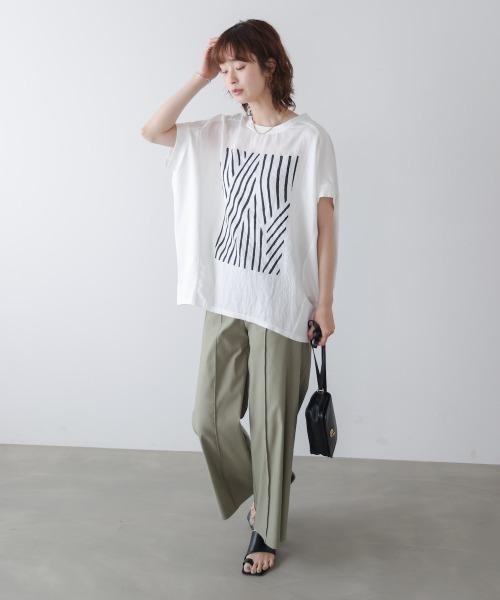 Bou Jeloud（ブージュルード）の「モノトーンゼブララインＴシャツ（Tシャツ/カットソー・レディース・カーキ/ブラック/ホワイト・FREE）」の8枚目の写真