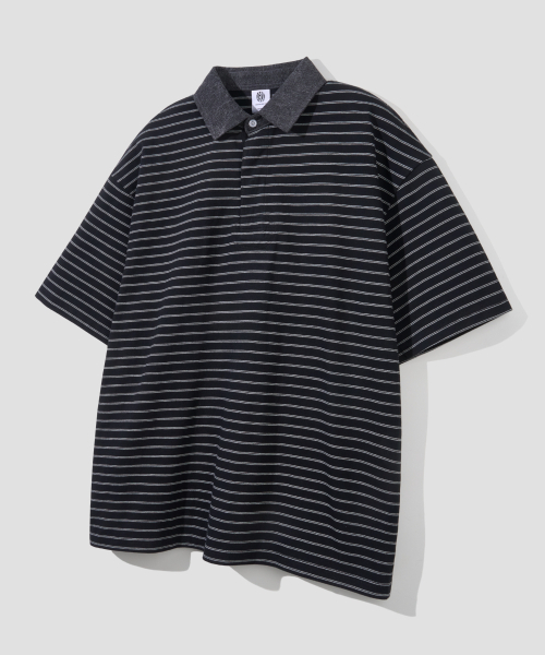 AGOD（エージーオーディー）の「コントラストデニムカラー ストライプハーフTシャツ[ブラック]（ポロシャツ・レディース・その他・SMALL/MEDIUM/LARGE）」の4枚目の写真
