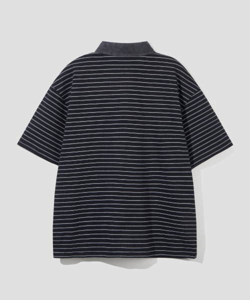 AGOD（エージーオーディー）の「コントラストデニムカラー ストライプハーフTシャツ[ブラック]（ポロシャツ・レディース・その他・SMALL/MEDIUM/LARGE）」の5枚目の写真
