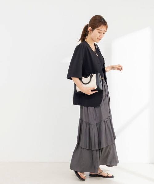 NOLLEY’S（ノーリーズ）の「アシメティアードスカート（スカート・レディース・キャメル/チャコールグレー・36/38）」の13枚目の写真
