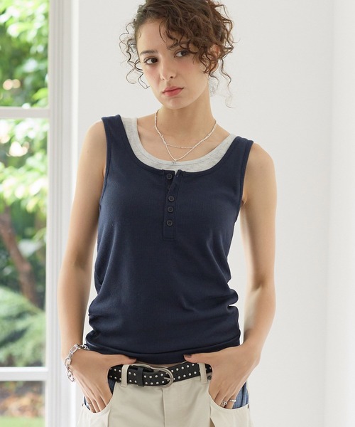 PBLIM（ページボーイリム）の「《UNISEX》ヘンリーレイヤードタンク / ２枚セット（タンクトップ・レディース・ネイビー系/ブラウン系/グレー系・FREE）」の22枚目の写真