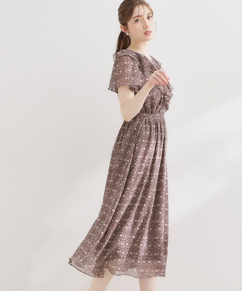 couture brooch（クチュールブローチ）の「【洗える】花柄 フリル ワンピース（ワンピース・レディース・ダークブラウン系/ホワイト系3・40/36/38/42）」の19枚目の写真