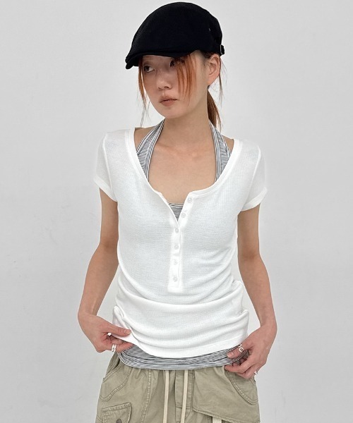 BLACKUP（ブラックアップ）の「[MADE] キリシサマーワッフルヘンリーネック半袖Tシャツ（Tシャツ/カットソー・レディース・ブラック/ミント/ホワイト・FREE）」の18枚目の写真
