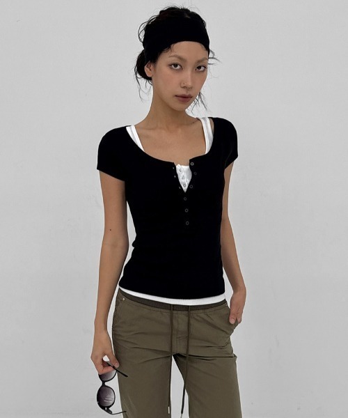 BLACKUP（ブラックアップ）の「[MADE] キリシサマーワッフルヘンリーネック半袖Tシャツ（Tシャツ/カットソー・レディース・ブラック/ミント/ホワイト・FREE）」の12枚目の写真