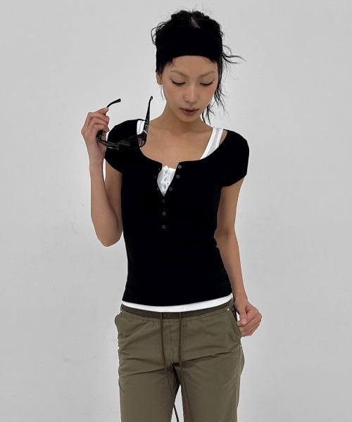 BLACKUP（ブラックアップ）の「[MADE] キリシサマーワッフルヘンリーネック半袖Tシャツ（Tシャツ/カットソー・レディース・ブラック/ミント/ホワイト・FREE）」の13枚目の写真