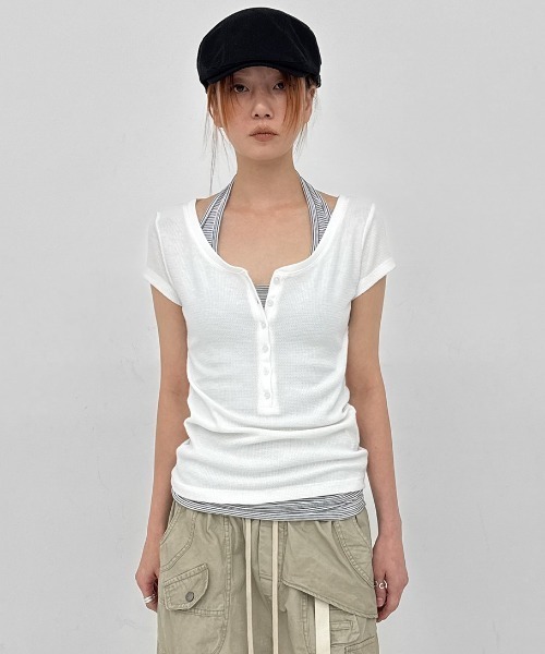 BLACKUP（ブラックアップ）の「[MADE] キリシサマーワッフルヘンリーネック半袖Tシャツ（Tシャツ/カットソー・レディース・ブラック/ミント/ホワイト・FREE）」の19枚目の写真