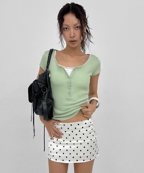 BLACKUP（ブラックアップ）の「[MADE] キリシサマーワッフルヘンリーネック半袖Tシャツ（Tシャツ/カットソー・レディース・ブラック/ミント/ホワイト・FREE）」の6枚目の写真