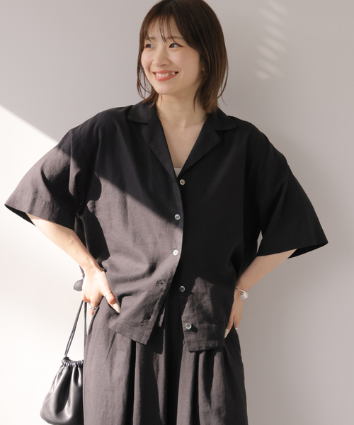 JOURNAL STANDARD relume(ジャーナルスタンダード レリューム)の「ラミーレーヨンオープンカラーシャツ(シャツ/ブラウス・レディース・ブラック/ブラウン・FREE)」の1枚目の写真