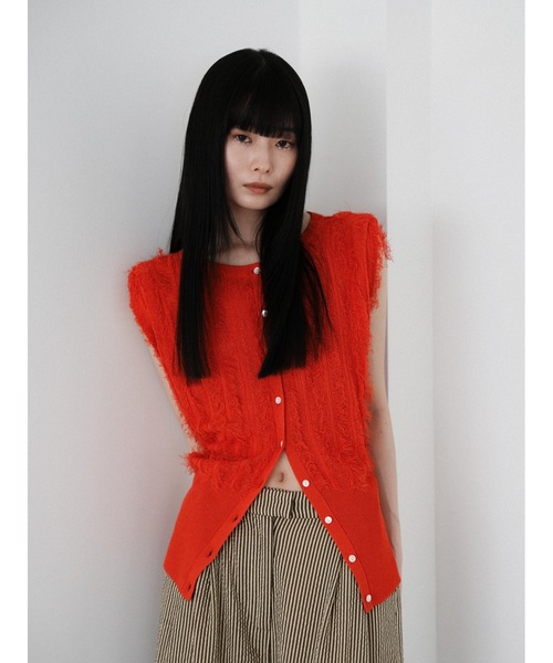 Katrin TOKYO(カトリーントーキョー)の「2way fringe summer knit(ニット/セーター・レディース・ヘザーグレー/モスグリーン/レッド・FREE/XS)」の1枚目の写真