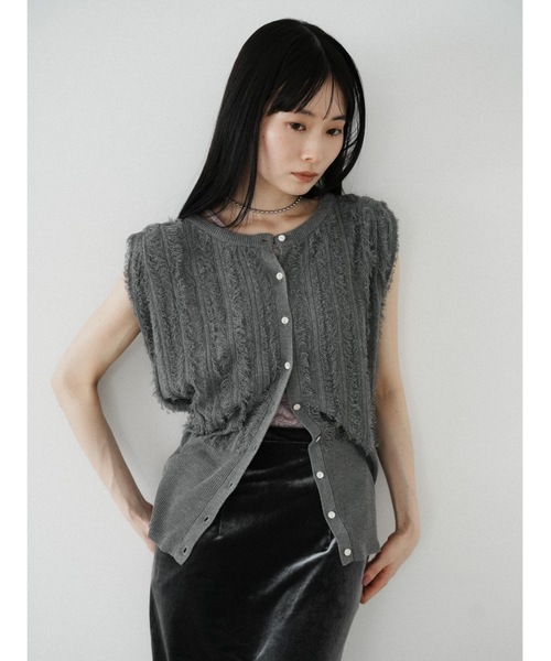 Katrin TOKYO(カトリーントーキョー)の「2way fringe summer knit(ニット/セーター・レディース・ヘザーグレー/モスグリーン/レッド・FREE/XS)」の2枚目の写真