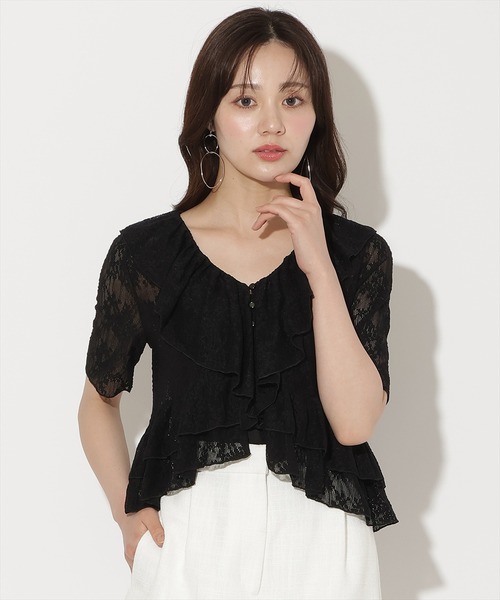 WILLSELECTION（ウィルセレクション）の「レースラッフルフリルトップス（Tシャツ/カットソー・レディース・ブラック/ライトベージュ/オフホワイト・FREE）」の3枚目の写真