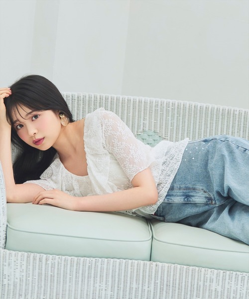 WILLSELECTION（ウィルセレクション）の「レースラッフルフリルトップス（Tシャツ/カットソー・レディース・ブラック/ライトベージュ/オフホワイト・FREE）」の7枚目の写真