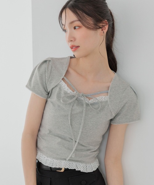 Heather（ヘザー）の「布帛ドッキングカットTEE　1042468（Tシャツ/カットソー・レディース・グレー/ホワイト系その他/ブラック・FREE）」の3枚目の写真