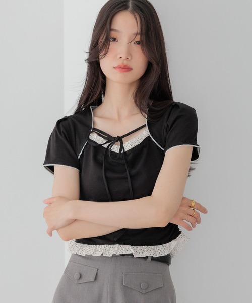 Heather（ヘザー）の「布帛ドッキングカットTEE　1042468（Tシャツ/カットソー・レディース・グレー/ホワイト系その他/ブラック・FREE）」の10枚目の写真
