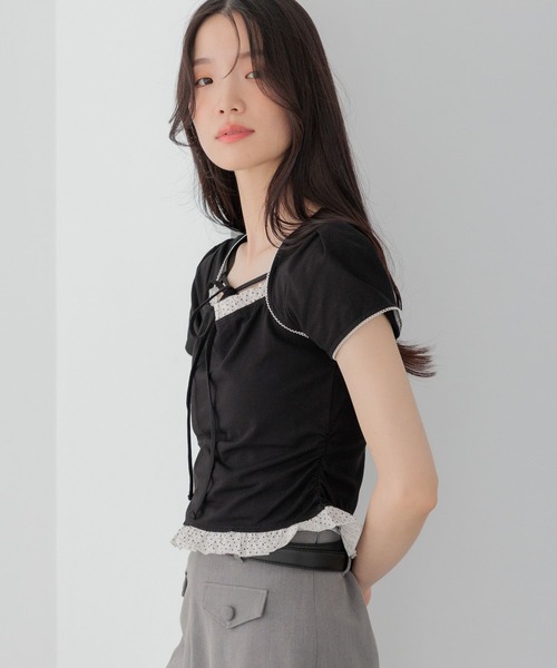 Heather（ヘザー）の「布帛ドッキングカットTEE　1042468（Tシャツ/カットソー・レディース・グレー/ホワイト系その他/ブラック・FREE）」の12枚目の写真