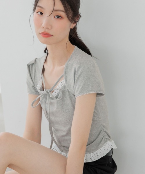 Heather（ヘザー）の「布帛ドッキングカットTEE　1042468（Tシャツ/カットソー・レディース・グレー/ホワイト系その他/ブラック・FREE）」の18枚目の写真