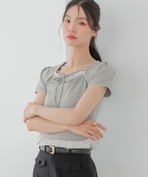 Heather（ヘザー）の「布帛ドッキングカットTEE　1042468（Tシャツ/カットソー・レディース・グレー/ホワイト系その他/ブラック・FREE）」の20枚目の写真
