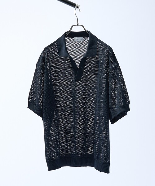 ABAHOUSE(アバハウス)の「シアーメッシュ スキッパー ニットポロ(ポロシャツ・メンズ・ブラック/グリーン系その他/グレイッシュブルー/オレンジ・48/46)」の12枚目の写真