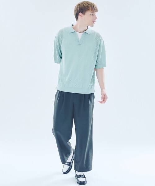 ABAHOUSE(アバハウス)の「シアーメッシュ スキッパー ニットポロ(ポロシャツ・メンズ・ブラック/グリーン系その他/グレイッシュブルー/オレンジ・48/46)」の20枚目の写真