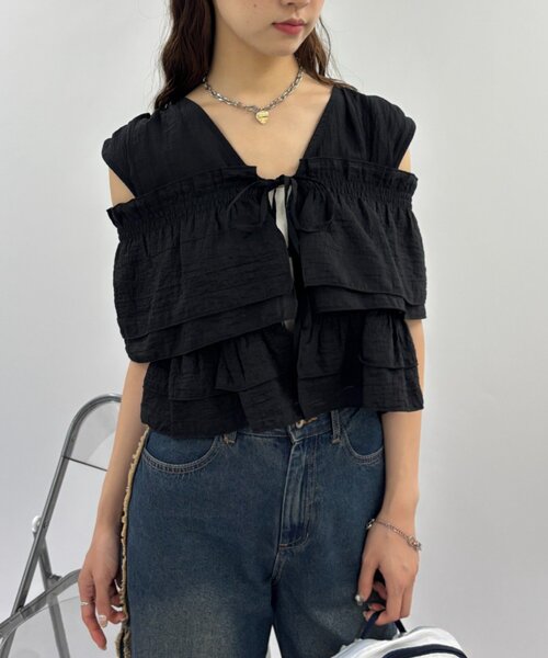 w closet（ダブルクローゼット）の「マルチWAYノースリブラウス 夏服（シャツ/ブラウス・レディース・ブラック/オフホワイト/イエロー/ブラウン/ブルー・FREE）」の14枚目の写真