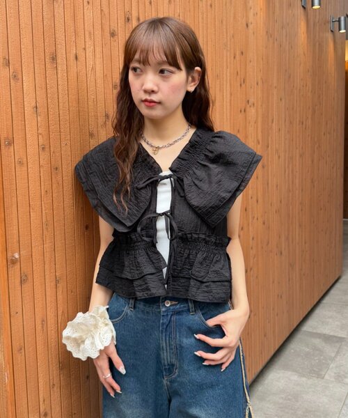 w closet（ダブルクローゼット）の「マルチWAYノースリブラウス 夏服（シャツ/ブラウス・レディース・ブラック/オフホワイト/イエロー/ブラウン/ブルー・FREE）」の17枚目の写真
