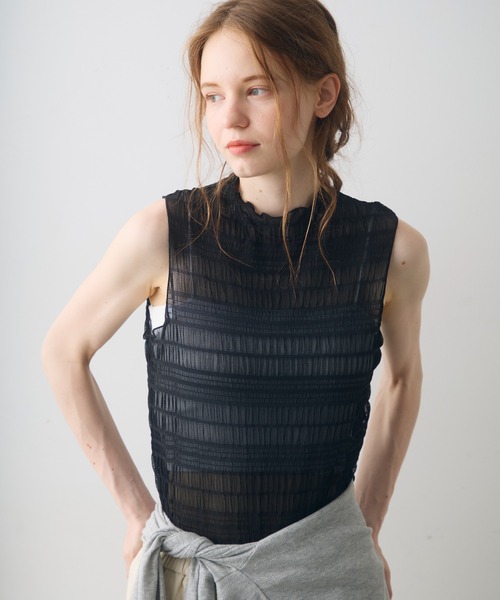Crisp(クリスプ)の「shirring sheer tops / シャーリングシアートップス(シャツ/ブラウス・レディース・ホワイト/ブラック・FREE)」の1枚目の写真