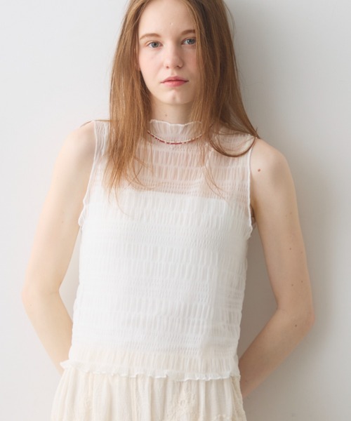 Crisp(クリスプ)の「shirring sheer tops / シャーリングシアートップス(シャツ/ブラウス・レディース・ホワイト/ブラック・FREE)」の13枚目の写真