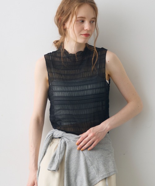 Crisp(クリスプ)の「shirring sheer tops / シャーリングシアートップス(シャツ/ブラウス・レディース・ホワイト/ブラック・FREE)」の3枚目の写真