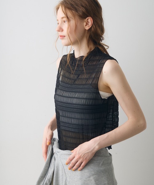 Crisp(クリスプ)の「shirring sheer tops / シャーリングシアートップス(シャツ/ブラウス・レディース・ホワイト/ブラック・FREE)」の4枚目の写真