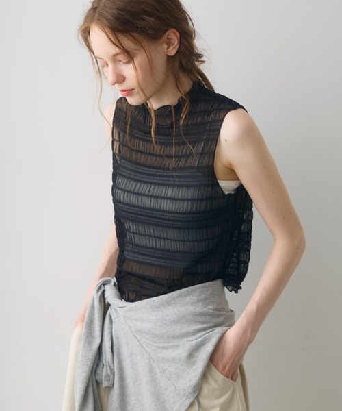 Crisp(クリスプ)の「shirring sheer tops / シャーリングシアートップス(シャツ/ブラウス・レディース・ホワイト/ブラック・FREE)」の5枚目の写真