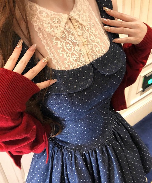 leune(ルネ)の「レースカラードッキングドット柄ワンピース(ワンピース・レディース・ネイビー・SMALL/MEDIUM/LARGE)」の7枚目の写真