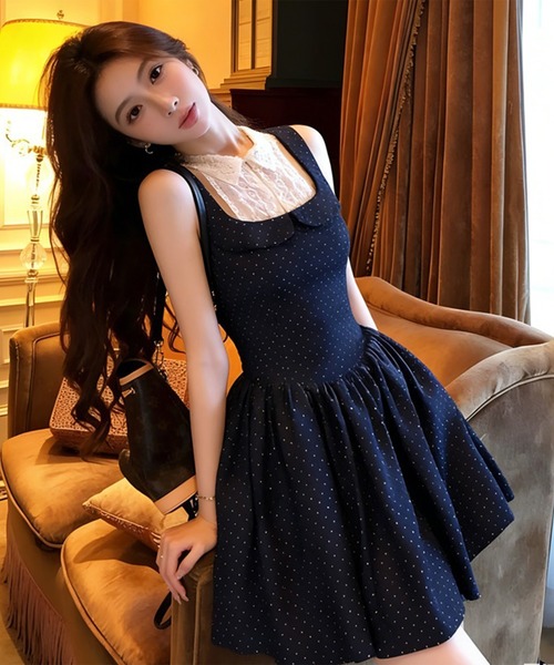leune(ルネ)の「レースカラードッキングドット柄ワンピース(ワンピース・レディース・ネイビー・SMALL/MEDIUM/LARGE)」の8枚目の写真