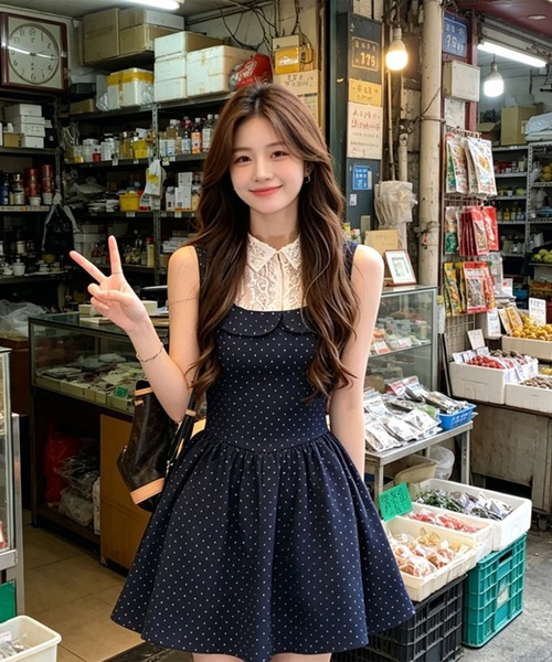 leune(ルネ)の「レースカラードッキングドット柄ワンピース(ワンピース・レディース・ネイビー・SMALL/MEDIUM/LARGE)」の11枚目の写真