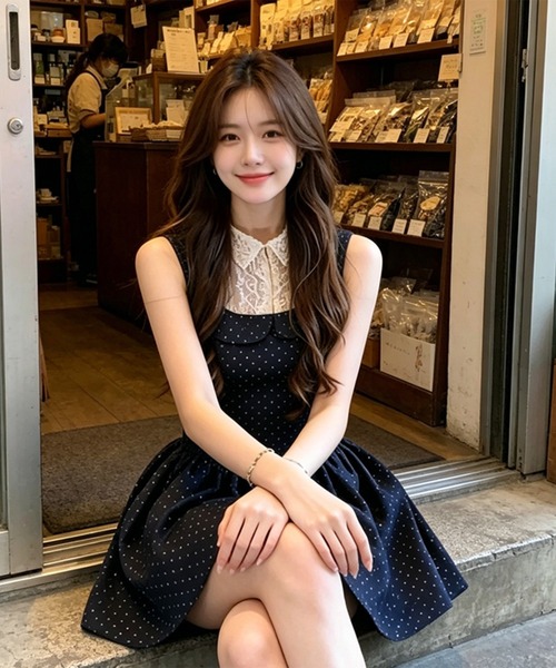 leune(ルネ)の「レースカラードッキングドット柄ワンピース(ワンピース・レディース・ネイビー・SMALL/MEDIUM/LARGE)」の12枚目の写真