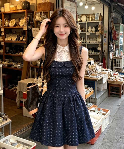 leune(ルネ)の「レースカラードッキングドット柄ワンピース(ワンピース・レディース・ネイビー・SMALL/MEDIUM/LARGE)」の13枚目の写真