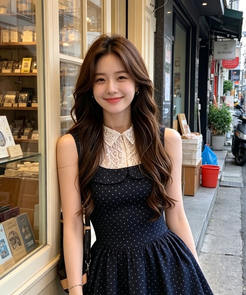 leune(ルネ)の「レースカラードッキングドット柄ワンピース(ワンピース・レディース・ネイビー・SMALL/MEDIUM/LARGE)」の14枚目の写真