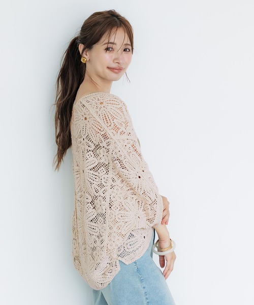 coca(coca)(コカ)の「カギ編みドルマンカーディガン(カーディガン/ボレロ・レディース・アイボリー/ブラック・ONE SIZE)」の4枚目の写真