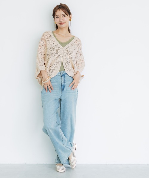 coca(coca)(コカ)の「カギ編みドルマンカーディガン(カーディガン/ボレロ・レディース・アイボリー/ブラック・ONE SIZE)」の6枚目の写真