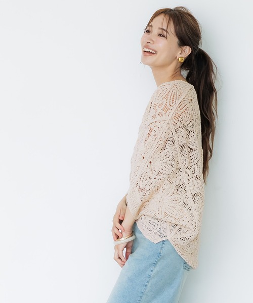 coca(coca)(コカ)の「カギ編みドルマンカーディガン(カーディガン/ボレロ・レディース・アイボリー/ブラック・ONE SIZE)」の7枚目の写真