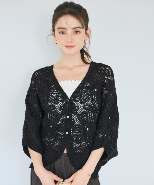 coca(coca)(コカ)の「カギ編みドルマンカーディガン(カーディガン/ボレロ・レディース・アイボリー/ブラック・ONE SIZE)」の14枚目の写真
