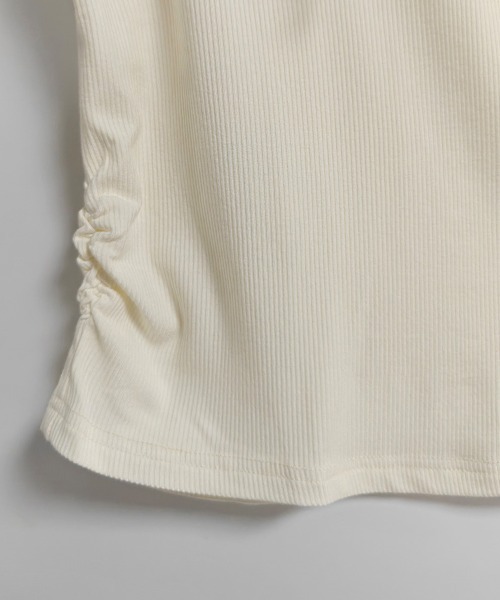 ONEP STAR(ワンピスター)の「ボウタイ風ドット柄リブ半袖トップス(Tシャツ/カットソー・レディース・ベージュ/ブルー・X-LARGE/LARGE/MEDIUM)」の9枚目の写真