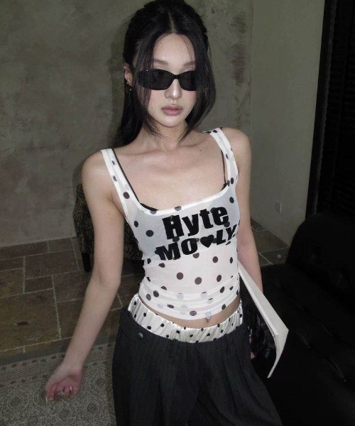 gossip！ロサンゼルス（ゴシップロサンゼルス）の「【Y2Kガーリー】 タンク トップ キャミソール ドット柄  シアー 韓国風（Tシャツ/カットソー・レディース・ドット・M）」の6枚目の写真