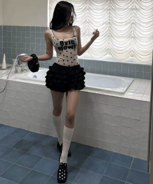 gossip！ロサンゼルス（ゴシップロサンゼルス）の「【Y2Kガーリー】 タンク トップ キャミソール ドット柄  シアー 韓国風（Tシャツ/カットソー・レディース・ドット・M）」の9枚目の写真