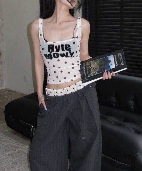 gossip！ロサンゼルス（ゴシップロサンゼルス）の「【Y2Kガーリー】 タンク トップ キャミソール ドット柄  シアー 韓国風（Tシャツ/カットソー・レディース・ドット・M）」の4枚目の写真