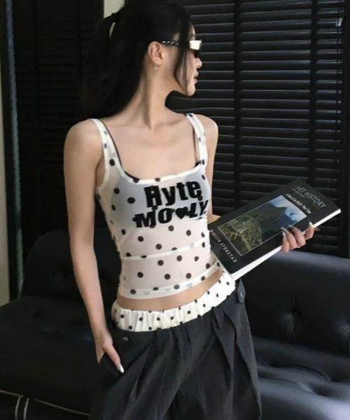 gossip！ロサンゼルス（ゴシップロサンゼルス）の「【Y2Kガーリー】 タンク トップ キャミソール ドット柄  シアー 韓国風（Tシャツ/カットソー・レディース・ドット・M）」の5枚目の写真